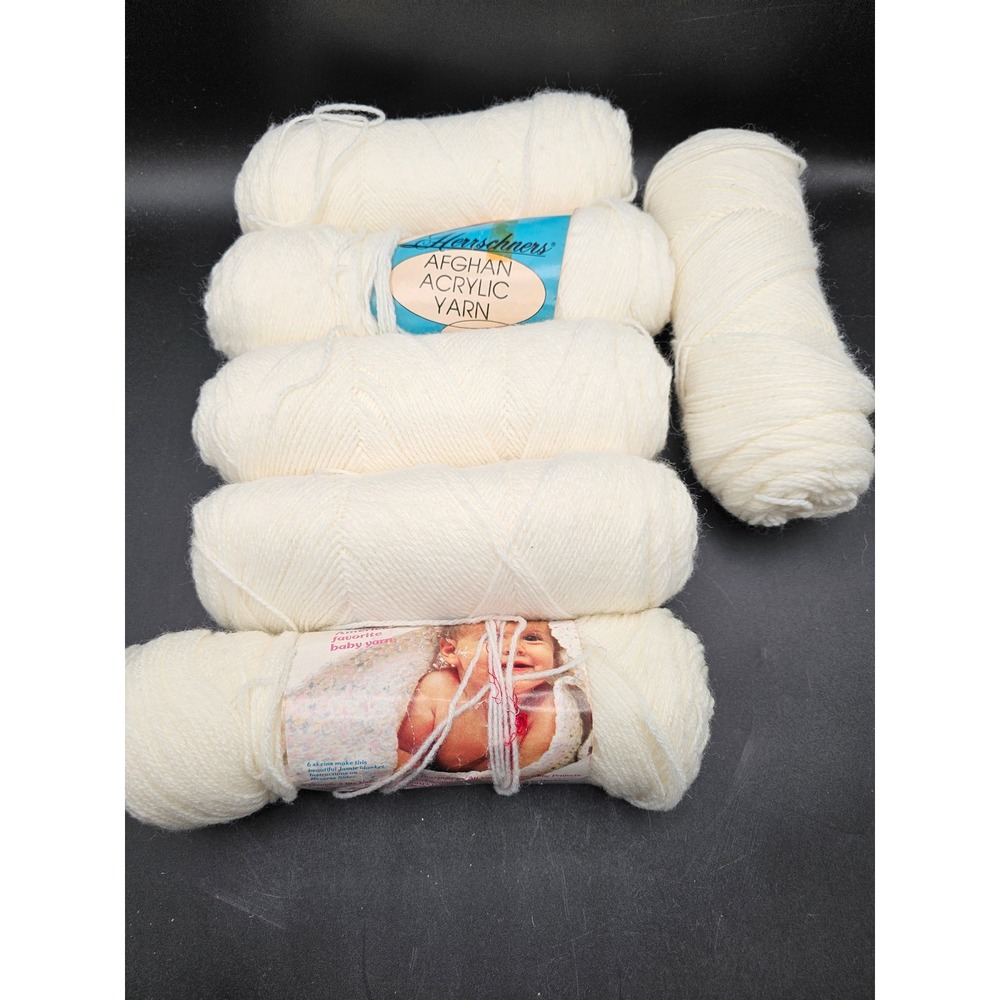 Herrschners Afghan Acrylic Yarn Cream Off White 6 Skeins Machine Washable Lot